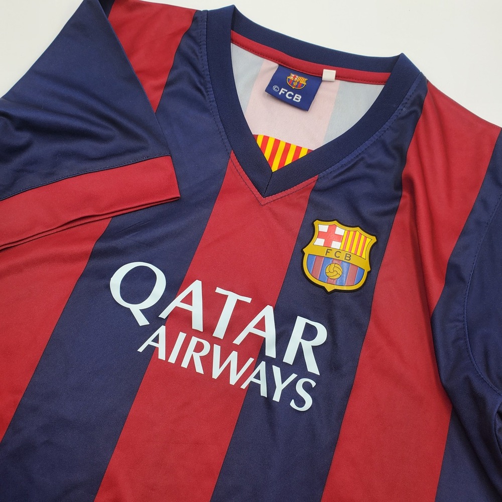 FC Barcelona Soccer Jersey Kids Size 14 Qatar Airways Red Blue Striped FCB Shirt